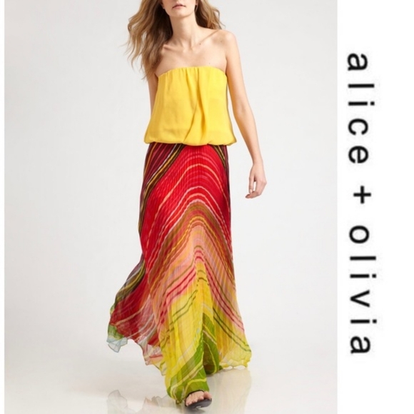 Alice + Olivia Pink and Green Pleated Maxi Skirt - Picture 2 of 8
